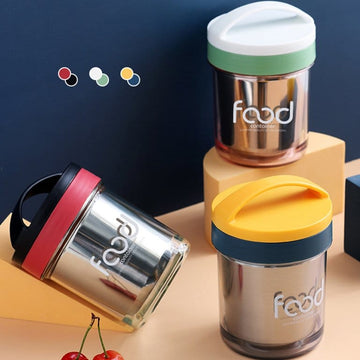 Breakfast Cup Grade Insulated Stainless Steel large capacity with spoon for Office - 400 ml (Random Color)