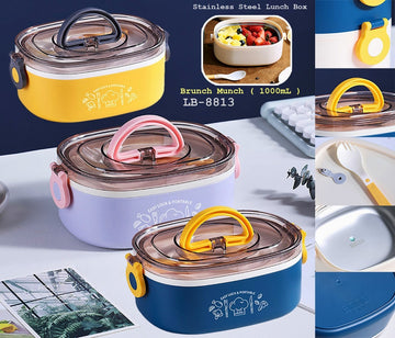 One Compartment Stainless Steel Lunch Boxes Reusable Microwave Safe Food Containers for Adults Kids (Multicolor) (No Print) ( 600ml )