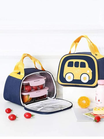 Car Print Insulated Lunch Bag with front open zip