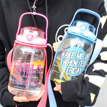 Water Bottle Leak-proof Large Volume PC Double Drinking Mouth Straw Drink Jug for Students (1500ml)