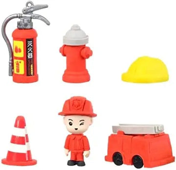 Cute Mini Fire Brigade Eraser (Set Of 6)