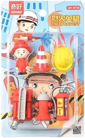 Cute Mini Fire Brigade Eraser (Set Of 6)