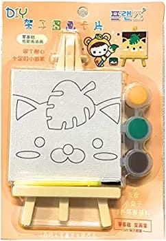 DIY Small Painting kit with 3.5 inch x 3.5 inch Canvas, 3 Paints, Brush and Easel