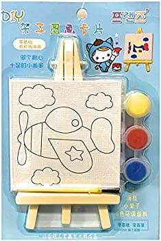 DIY Small Painting kit with 3.5 inch x 3.5 inch Canvas, 3 Paints, Brush and Easel