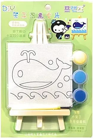 DIY Small Painting kit with 3.5 inch x 3.5 inch Canvas, 3 Paints, Brush and Easel