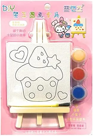 DIY Small Painting kit with 3.5 inch x 3.5 inch Canvas, 3 Paints, Brush and Easel