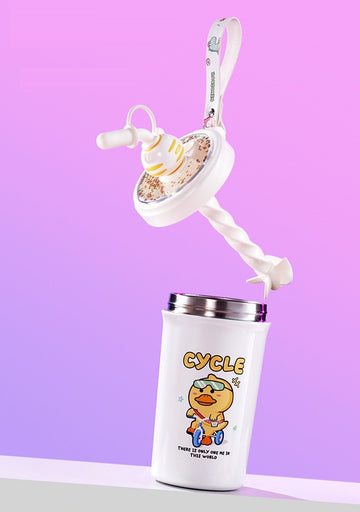 Premium Quality Stylish Stainless Steel Sipper with stirring straw - 630ml