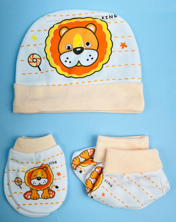 Soft New Born Baby Cotton Caps Booties Mittens (0-6 Month) Set of 4