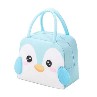 Cute 3d design Animal Printed Insulated  Lunch bag for kids (Sky blue Penguin)