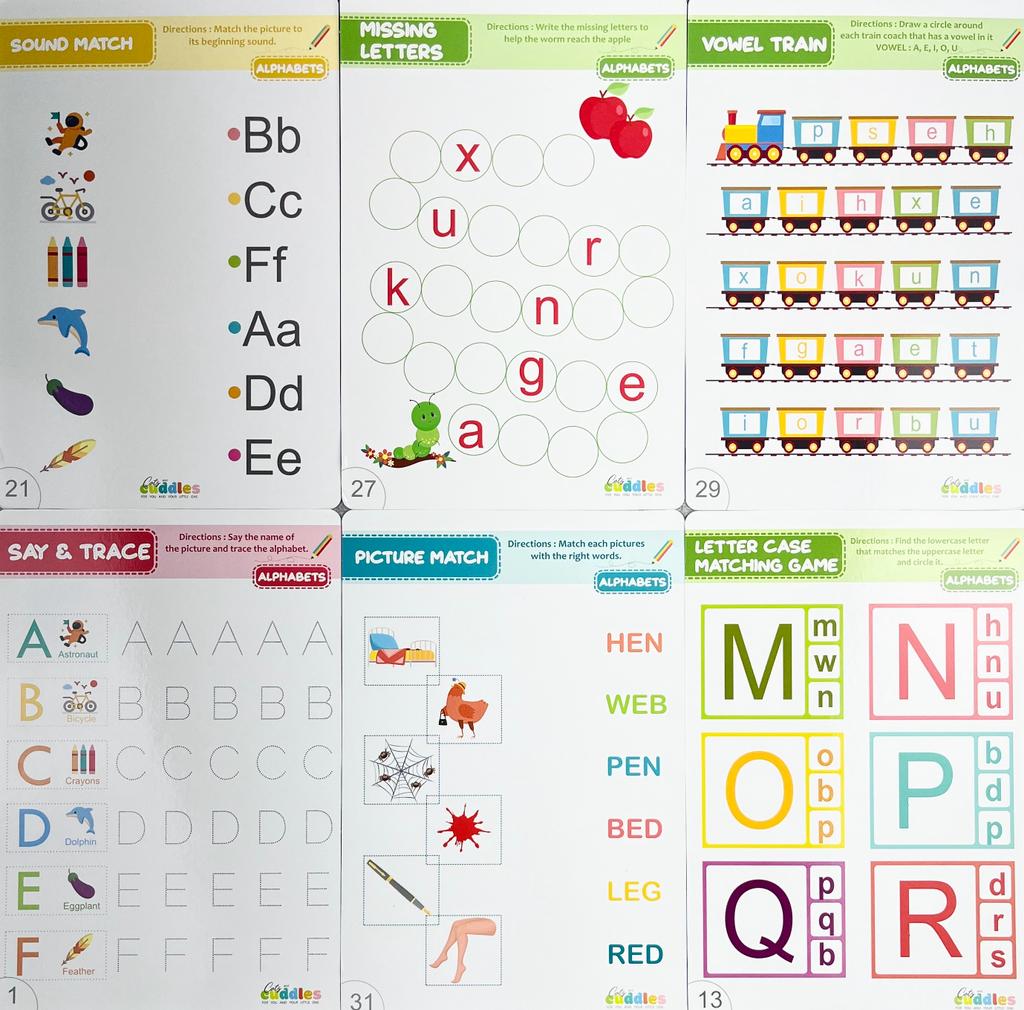 Alphabet Write And Wipe  Worksheets For 2 to 4 years with Free Eraseable Marker (40+sides to solve)