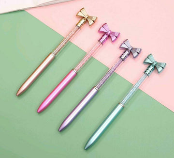 Cute & Bow Topped Glitter Ball Point Pens