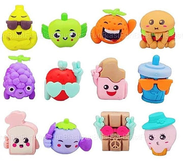 Crazy Food Topper Eraser for Kids/ Cute Cartoon Food Theme Erasers For Kids  - Pack of 6