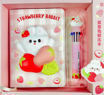 3D  Cartoon Squishy Destress Notebook Diary With  Multicolor Pen  For Kids