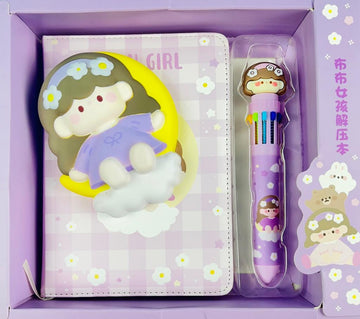 3D  Cartoon Squishy Destress Notebook Diary With  Multicolor Pen  For Kids