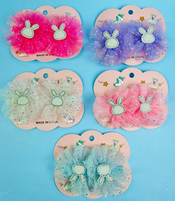 Cute Net Bow With Bunny hair clip For Kids ( Pack of 2)