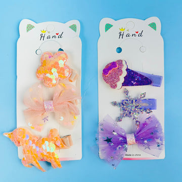 Cute Unique Multi Design Sequins Bow Alligator Clips For Kids  ( Pack Of 3)