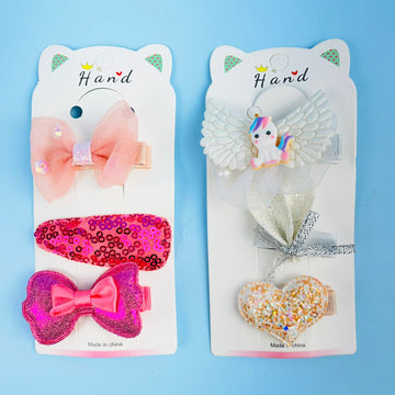 Cute Unique Multi Design Sequins Bow Alligator Clips For Kids  ( Pack Of 3)