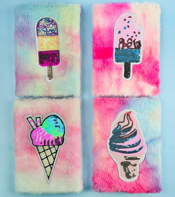 Ice Cream Themed Sequin And Fur Notebook - A5 Size (Random Color,Design )