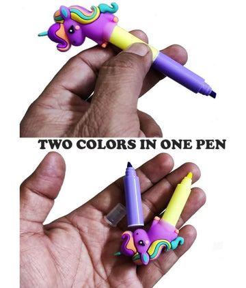 Cute Unicorn Shape 12 Colours Highlighters 2 Colour in 1 for Kids