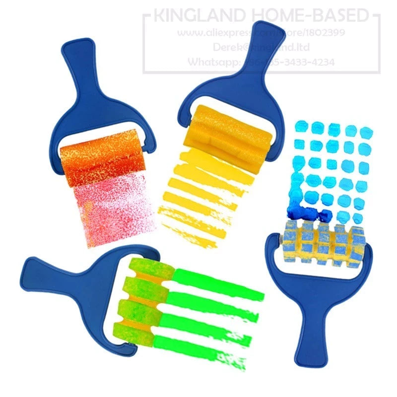 Amazing sponge paint brush set For Kids (single handle with Five artistic Sponge)