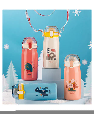 Cute Animal Printed Double Walled Vacuum Insulated Stainless Steel Sipper Water  Bottle For Kids ( 530ml )