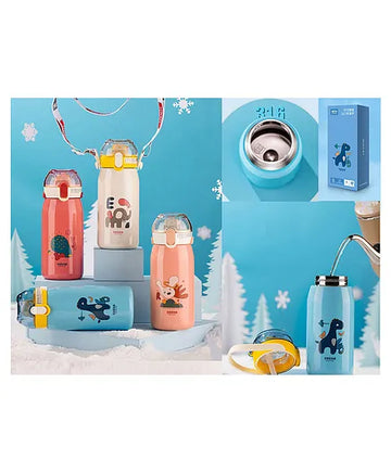 Cute Animal Printed Double Walled Vacuum Insulated Stainless Steel Sipper Water  Bottle For Kids ( 530ml )