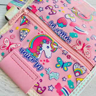 Premium Quality Colorful Theme Canvas Cross Body Clutch Wallet for Kids - One Zip Pocket for Cash and Cards, One Coin Pocket, and Adjustable Strap