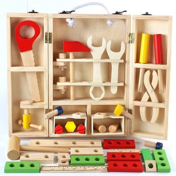 Wooden Tool Kit Set with Tool Box for Kids