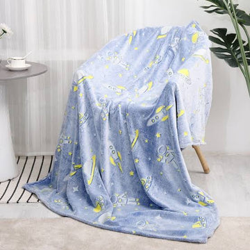 Premium Super Soft Warm Cozy Furry Blanket Glow in The Dark (175CM X 122CM) (Space)