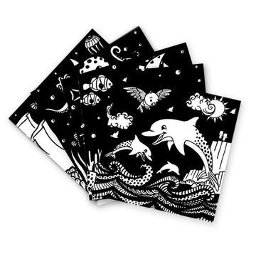 5 Velvet Coloring Cards – Ocean Animals Scenes