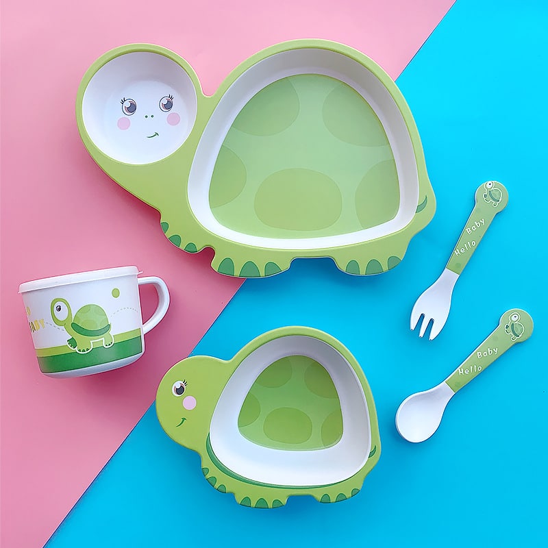Turtle  Bamboo Fiber 5 Piece Feeding Set - 100% bamboo No Plastic