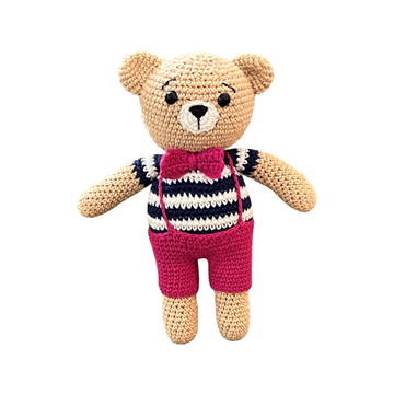 Cute Handmade Cotton Teddy Bear Crochet Soft Squishy Toy for Kids & Toddlers Baby - (Pink Colour)
