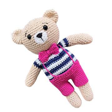 Cute Handmade Cotton Teddy Bear Crochet Soft Squishy Toy for Kids & Toddlers Baby - (Pink Colour)