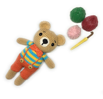 Cute Handmade Cotton Teddy Bear Crochet Soft Squishy Toy for Kids & Toddlers Baby (Orange Colour)